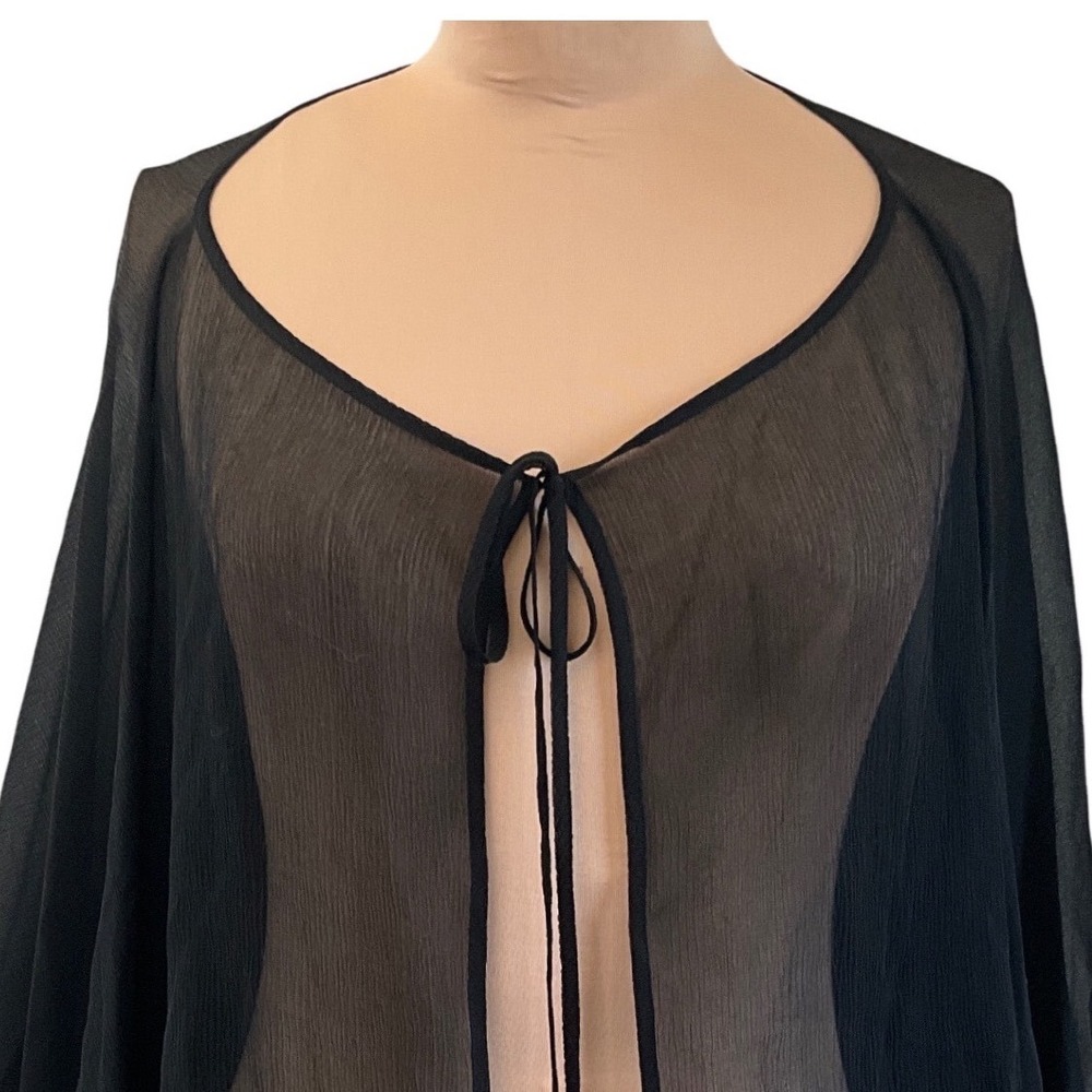 MaxAzria Collection Silk Chiffon Sheer Tie Front Shrug Bolero Black Size XS NWT - Picture 3 of 12